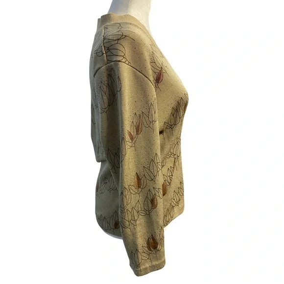 Vintage Sheng Yea V-Neck Button Front Cardigan Sweater Beige Floral Pit18 L23 - Picture 5 of 10